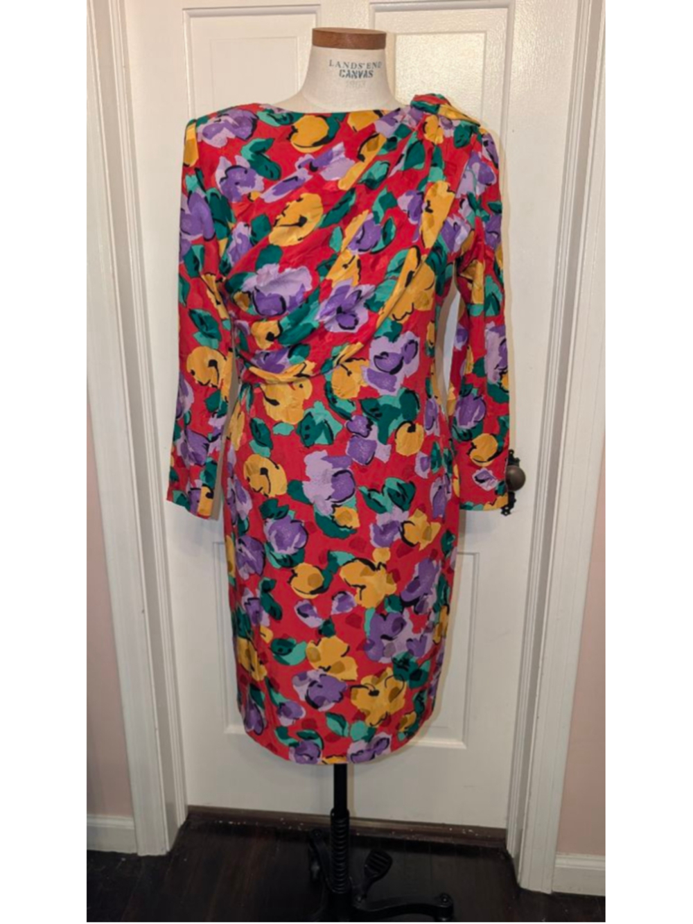 Vintage silk Adele Simpson  floral dress with asymmetrical wrap detail